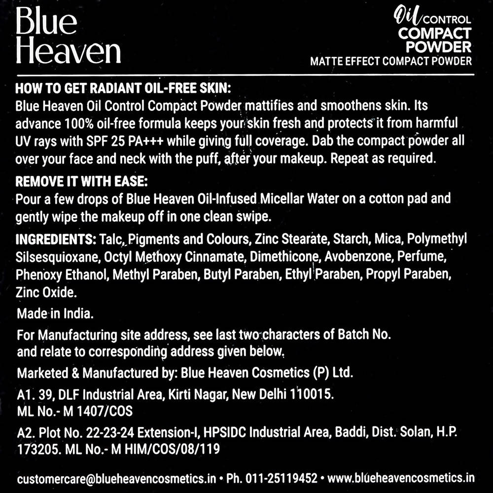 Blue Heaven Oil Control Compact Powder Matte Finish SPF 25 PA+++ Chocolate