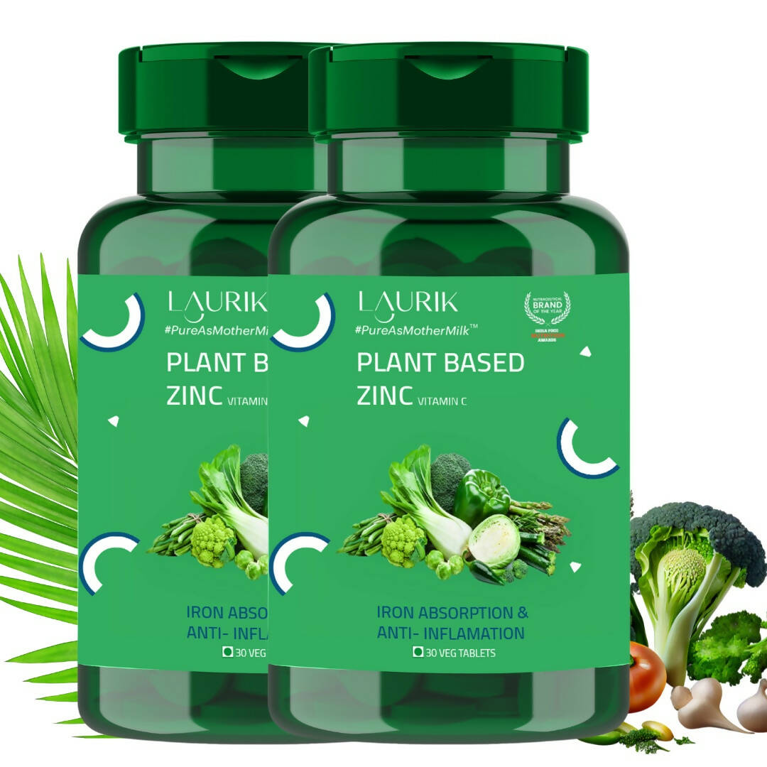 Laurik Plant Based Zinc And Vitamin C Tablets | Supplements Help Iron Absorption And Immune Support For Men And Women