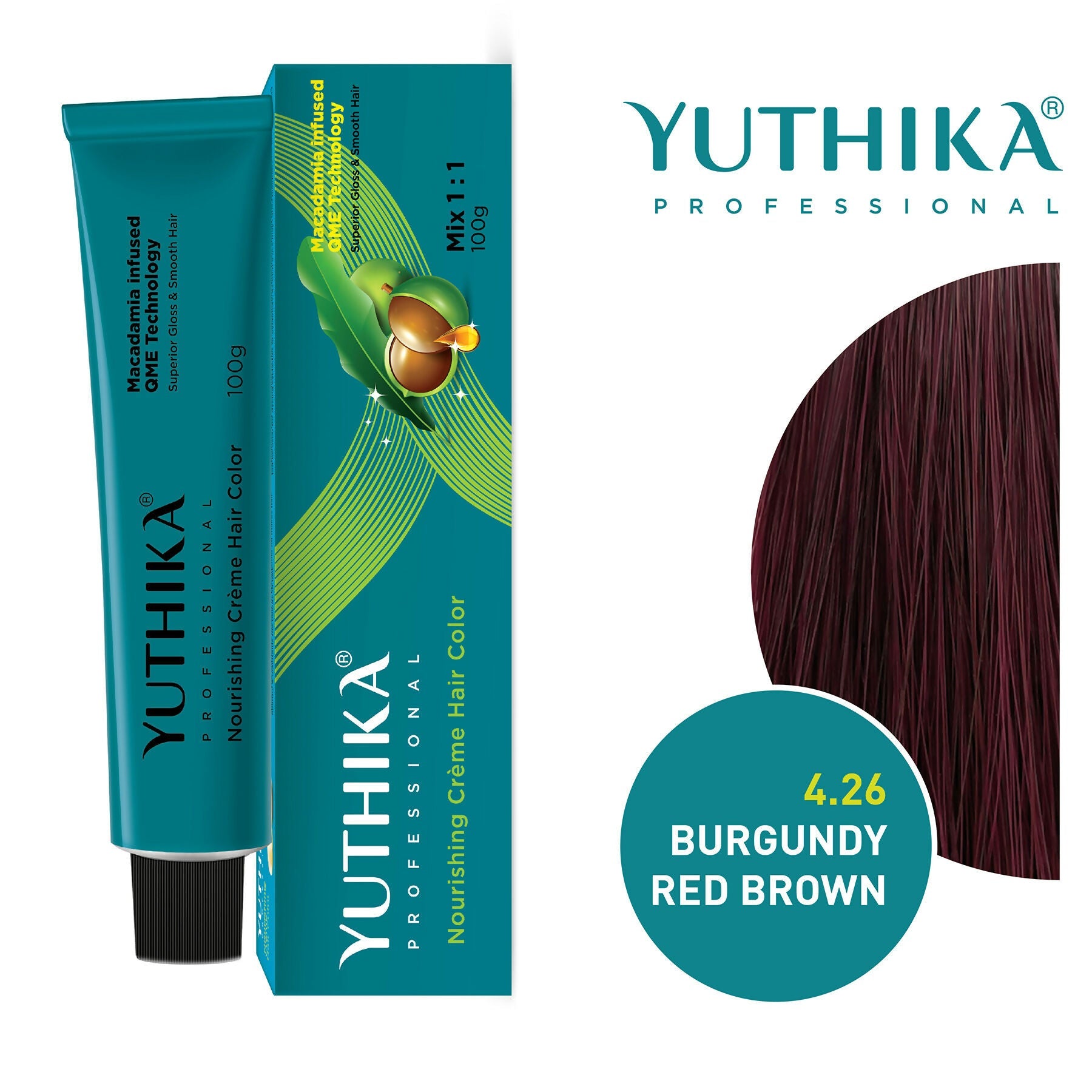 Yuthika Professional Creme Hair Colour - Burgundy Red Brown