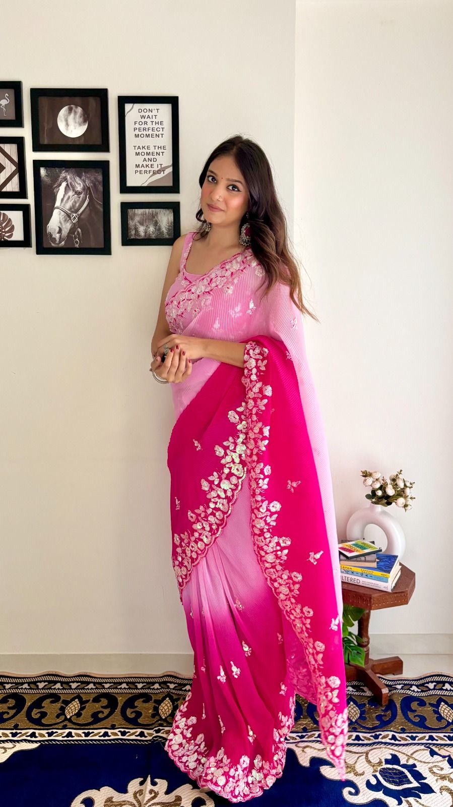 Aastha Multi Soft Georgette with padding Sequins Embroidery work in georgette Pink