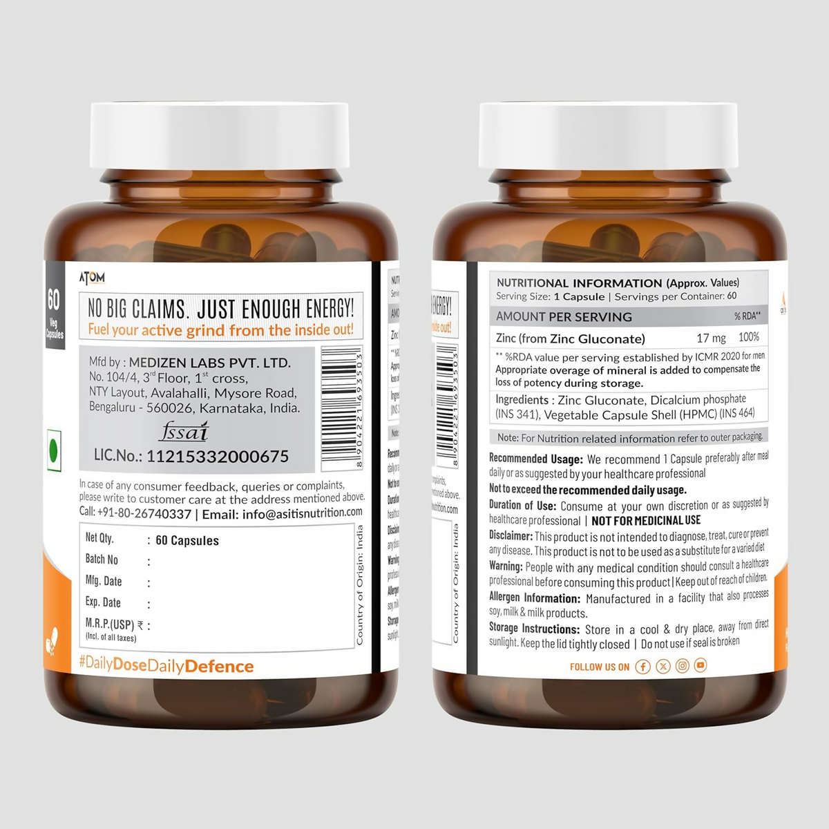 As-It-Is Nutrition Atom Zinc Gluconate Veg Capsules