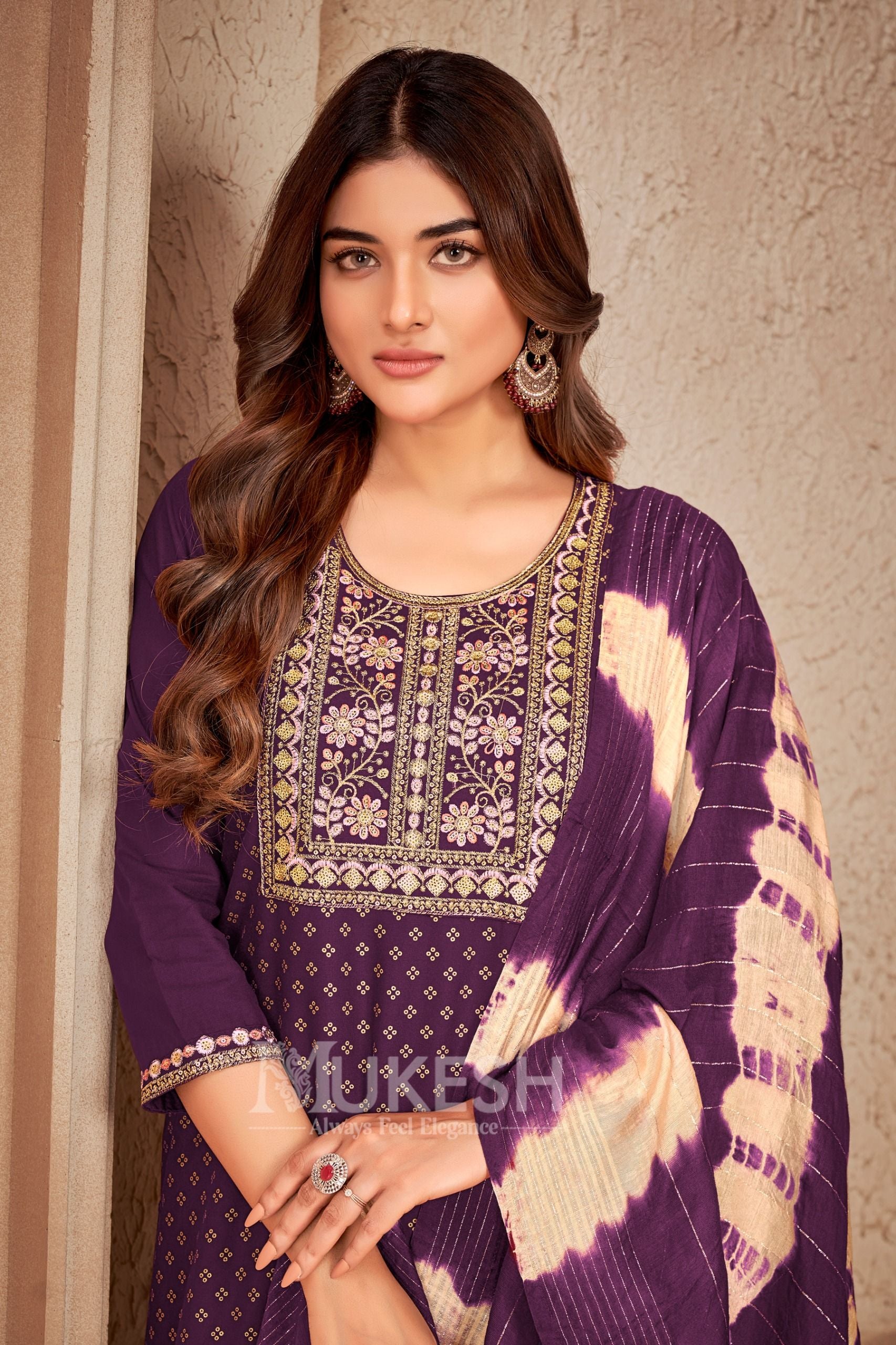 Aastha fashion Purple Dupatta with multi color kurti pant fabric 14kg Rayon