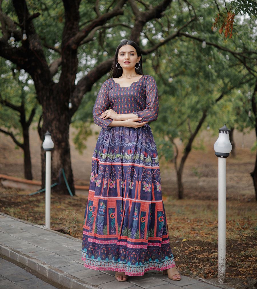 Aastha Multi Pure Chanderi with Gown fabric Heavy Digital Print