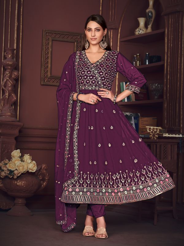 Aastha  Purple with Net top fabric Santoon Net Bottom fabric