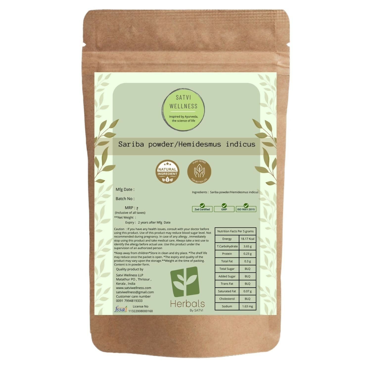 Satvi Wellness Sariba Powder | Hemidesmus Indicus  | Herbal Tea