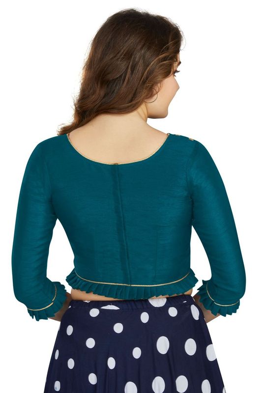 Aastha fashion Teal Art Slik Boat Neck Blouse Work Plain