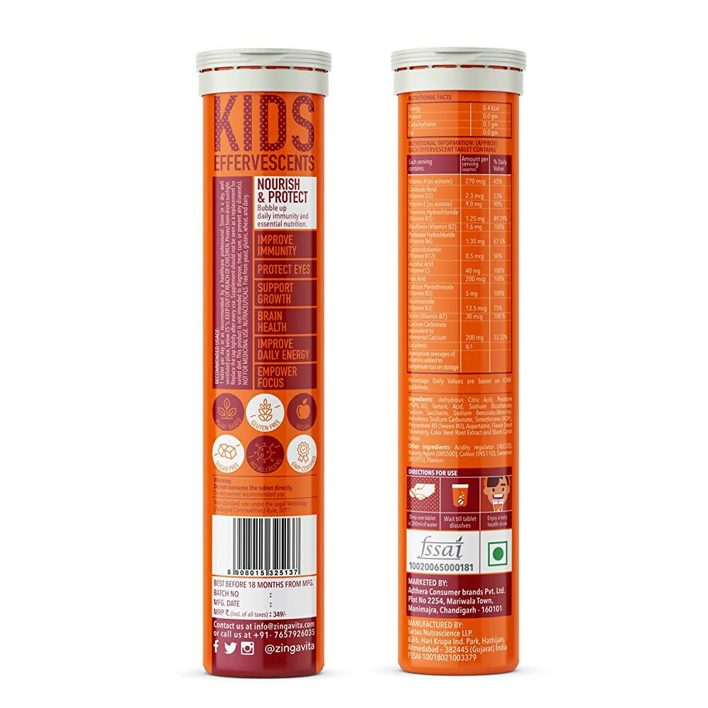 Zingavita Happy Multivitamin Effervescent Tablets for Kids (Orange Flavor)