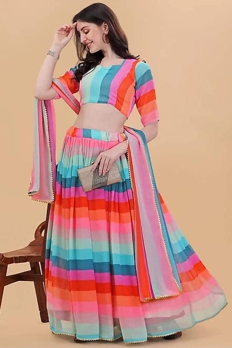 Aastha fashion Multicolor Georgette lehanga blouse Embroidered work - Prithvi Mart