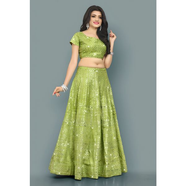 Aastha fashion green Art silk lehanga blouse fabric embroidery work