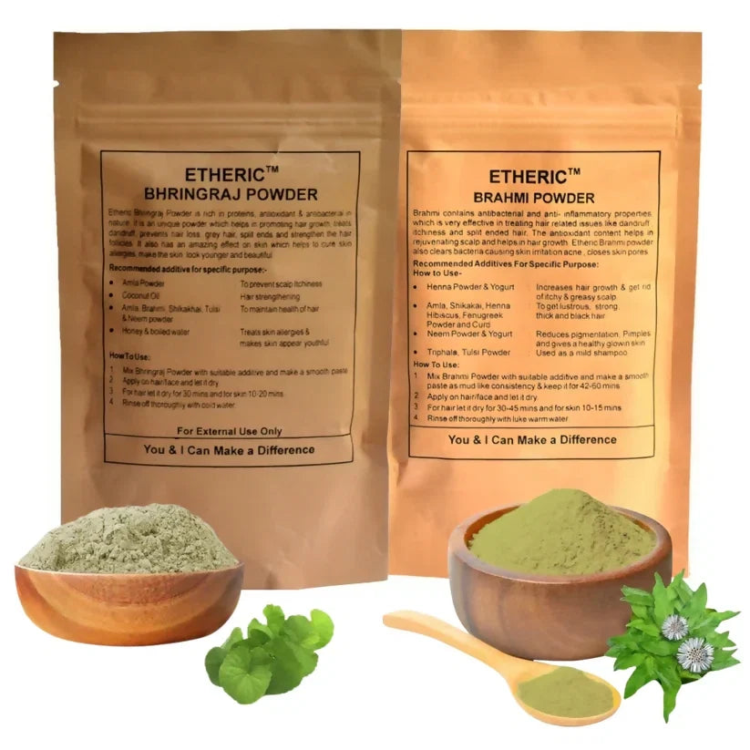 Etheric Brahmi & Bhringraj Powder Combo – Herbal Hair Growth & Hair Care Treatment