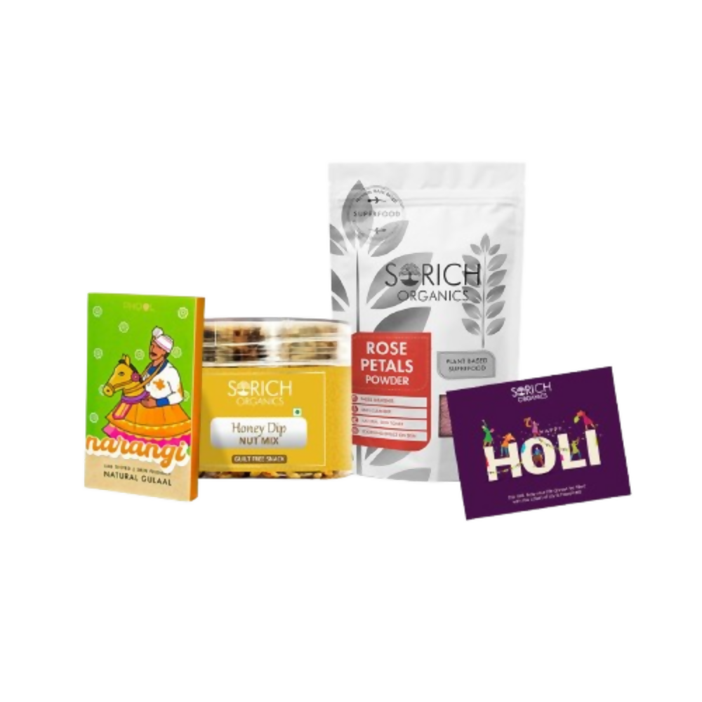 Sorich Organics Rose powder, Honey Dipped Nuts, Phool Gulal & Holi card