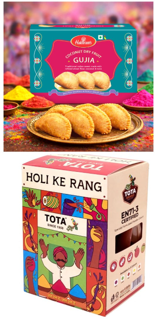 Haldiram's Coconut Dry Fruit Gujia + Tota Holi Ke Rang Holi Colour