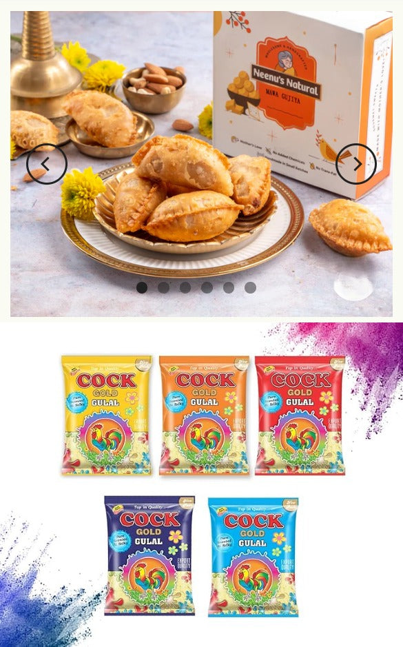 Neenus Natural Whole Wheat Mawa Gujiya  + Cock Gulal - Muliticolour Pack of 5