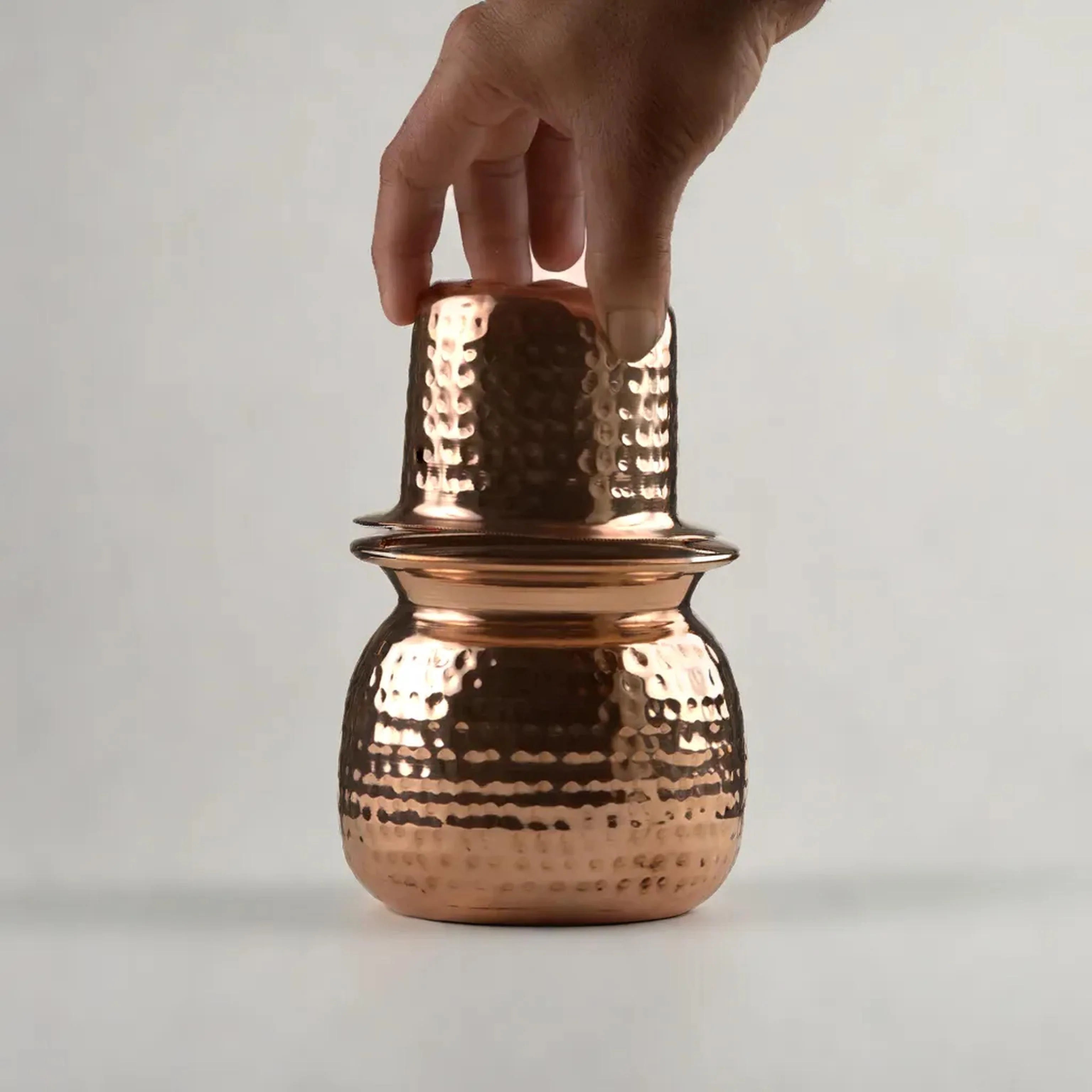 Health Smith Pure Copper Cashew Lota & Tumbler with Hammered Finish