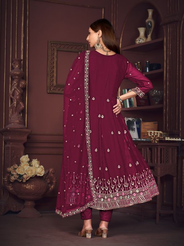 Aastha Dark pink with Net top fabric Santoon Net Bottom fabric