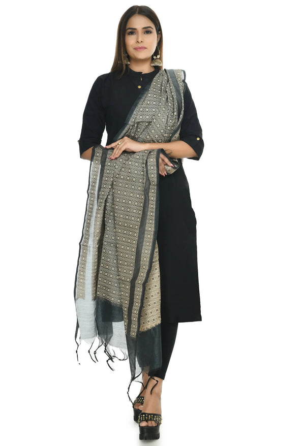 Mominos Fashion Moeza Handloom Cotton Grey Dupatta