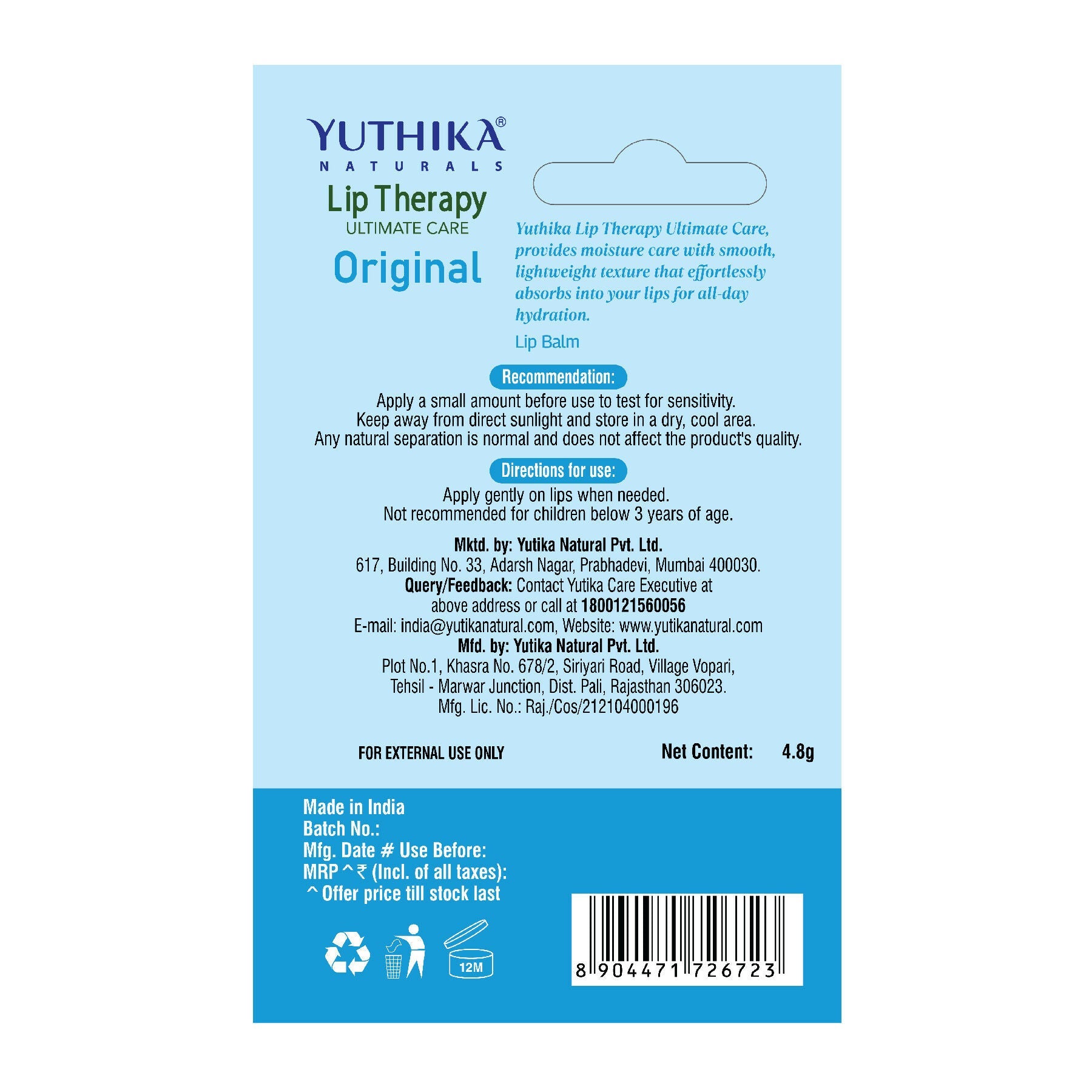 Yuthika Moisturizing Lip Balm – Original