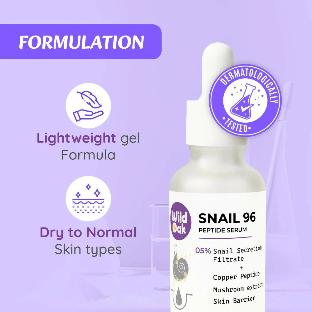 Wild Oak Korean Snail 96 Peptide Serum Glass Skin, Skin Hydration Hyper Pigmentation Anti-Aging & Wrinkles -30 ml