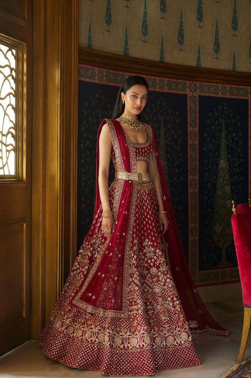 Aastha fashion off maroon Lehenga Choli with two tone tafeta satin silk fabric blouse fabric