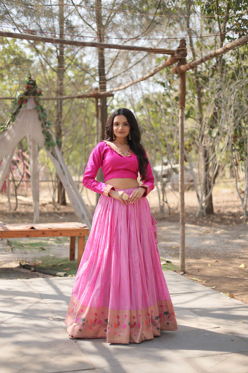 Aastha fashion pink Pure Dayble Viscose Jequard Phantom With Jari Lace blouse fabric embroidery work