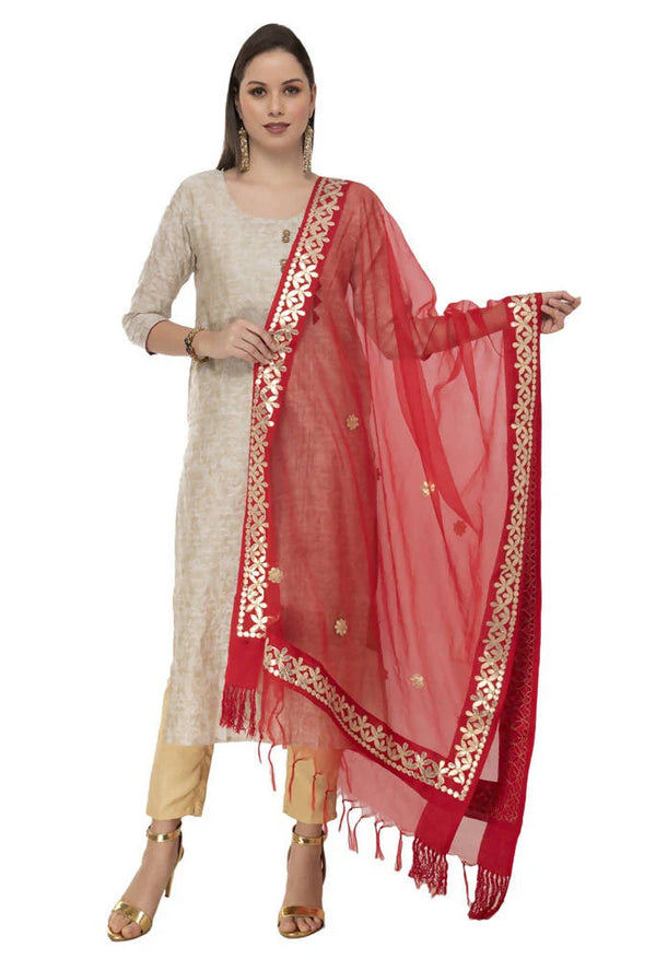 Mominos Fashion Red Orgenza Gotta Patti Dupatta