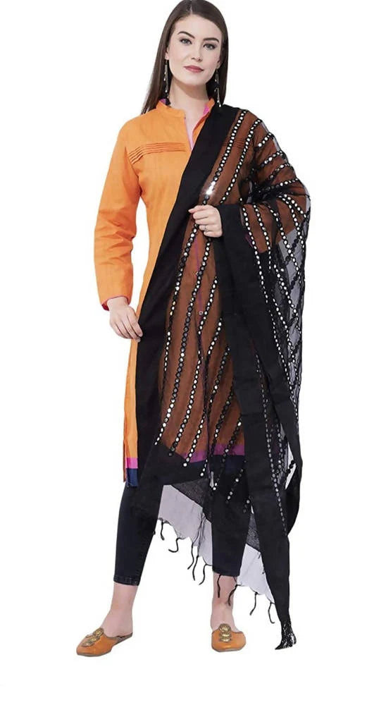 Mominos Fashion Black Orgenza Mirror Stripe Dupatta