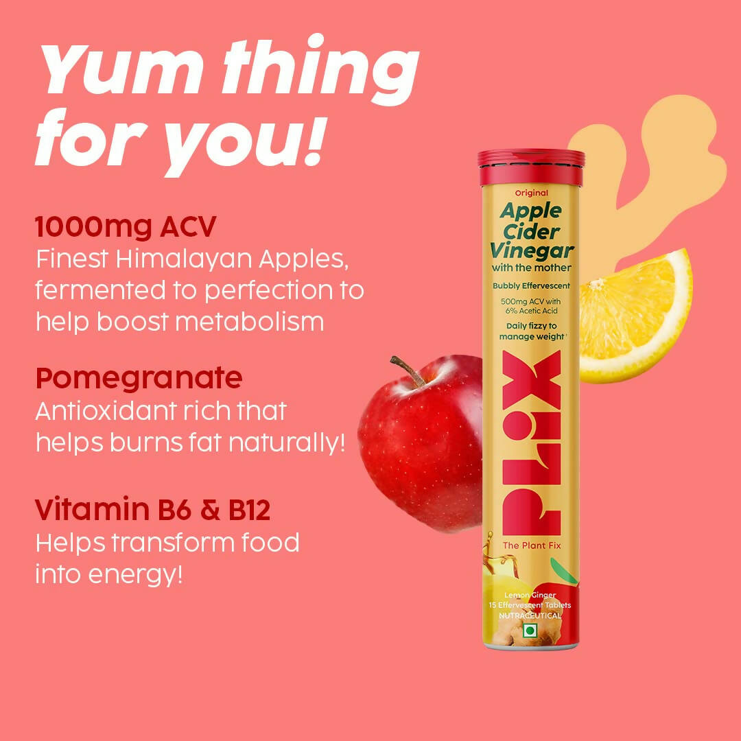 PLIX The Plant Fix Apple Cider Vinegar Effervescent Tablet with Mother - Lemon Ginger
