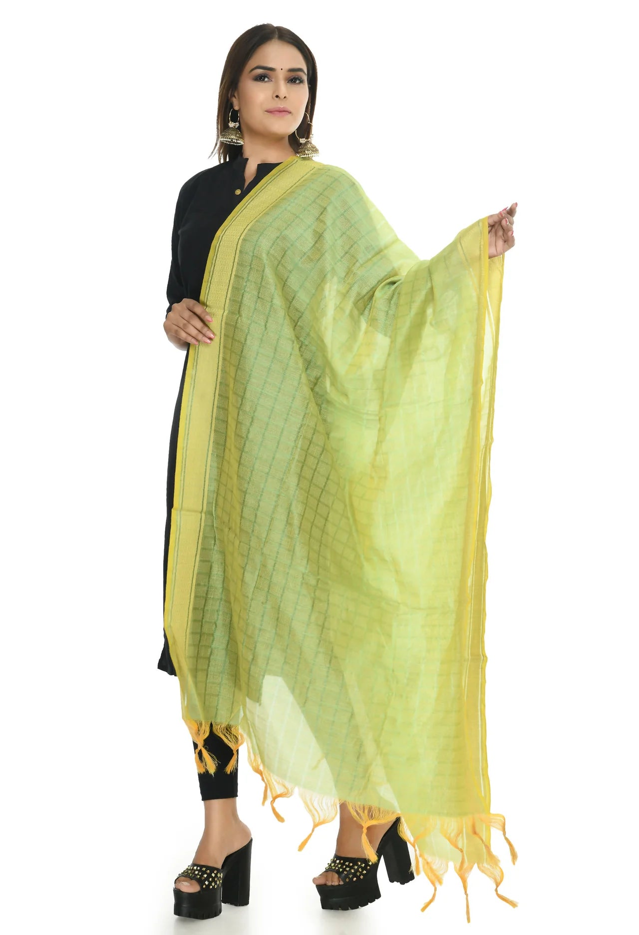 Mominos Fashion Moeza Handloom Cotton Pista Green Dupatta