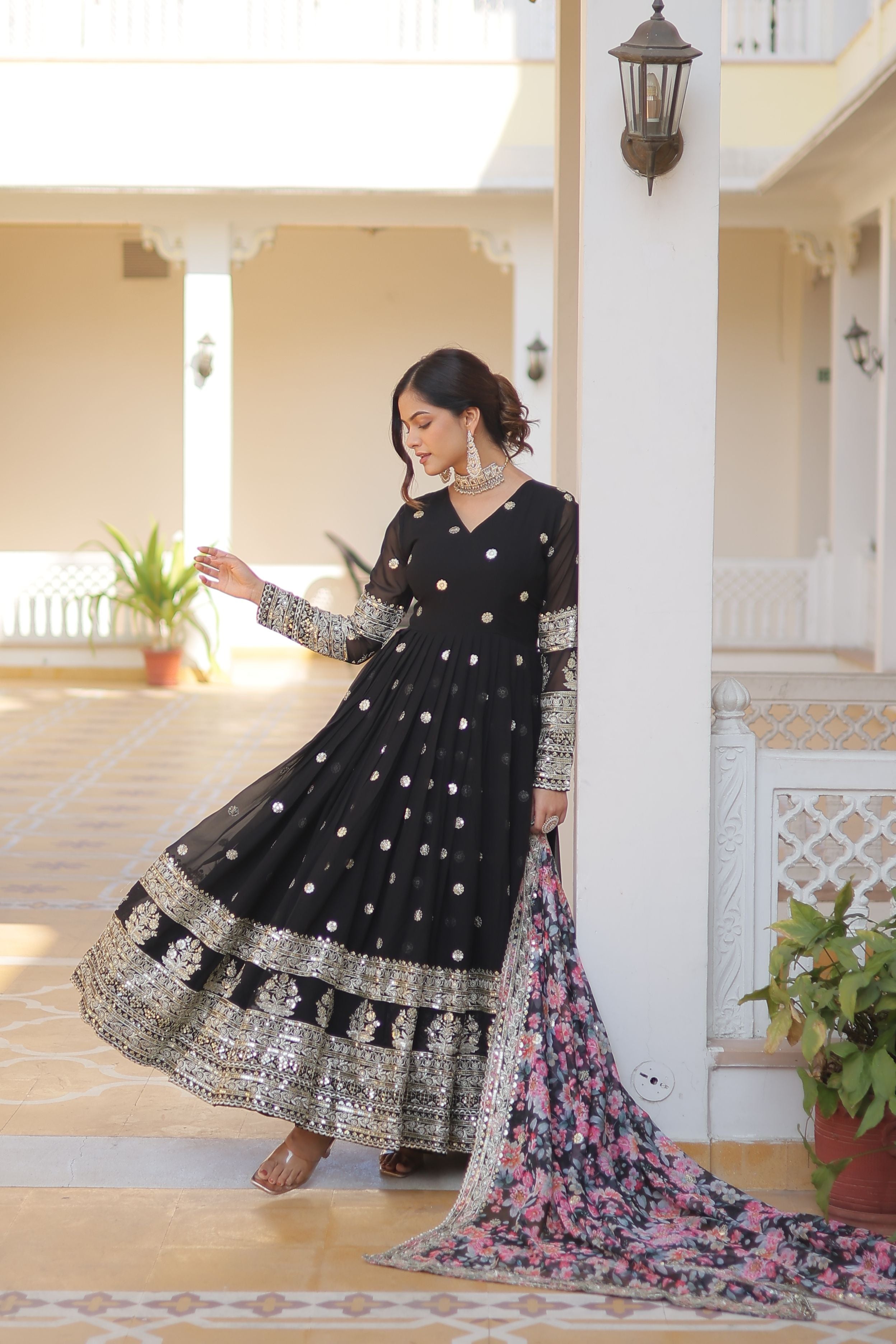 Aastha Black Faux Georgette with Gown Embroidery Sequins Embroidered work