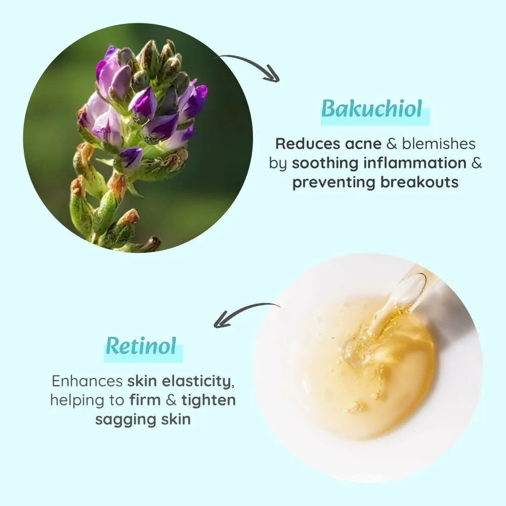 WildOak 1% Retinol Bakuchiol Face Serum | Anti-Aging Brightening & Skin Texture Improvement | Boosts Collagen & Restoration | With Ceramides & Olive Squalane | Face Serum for Women & Men | 30ml