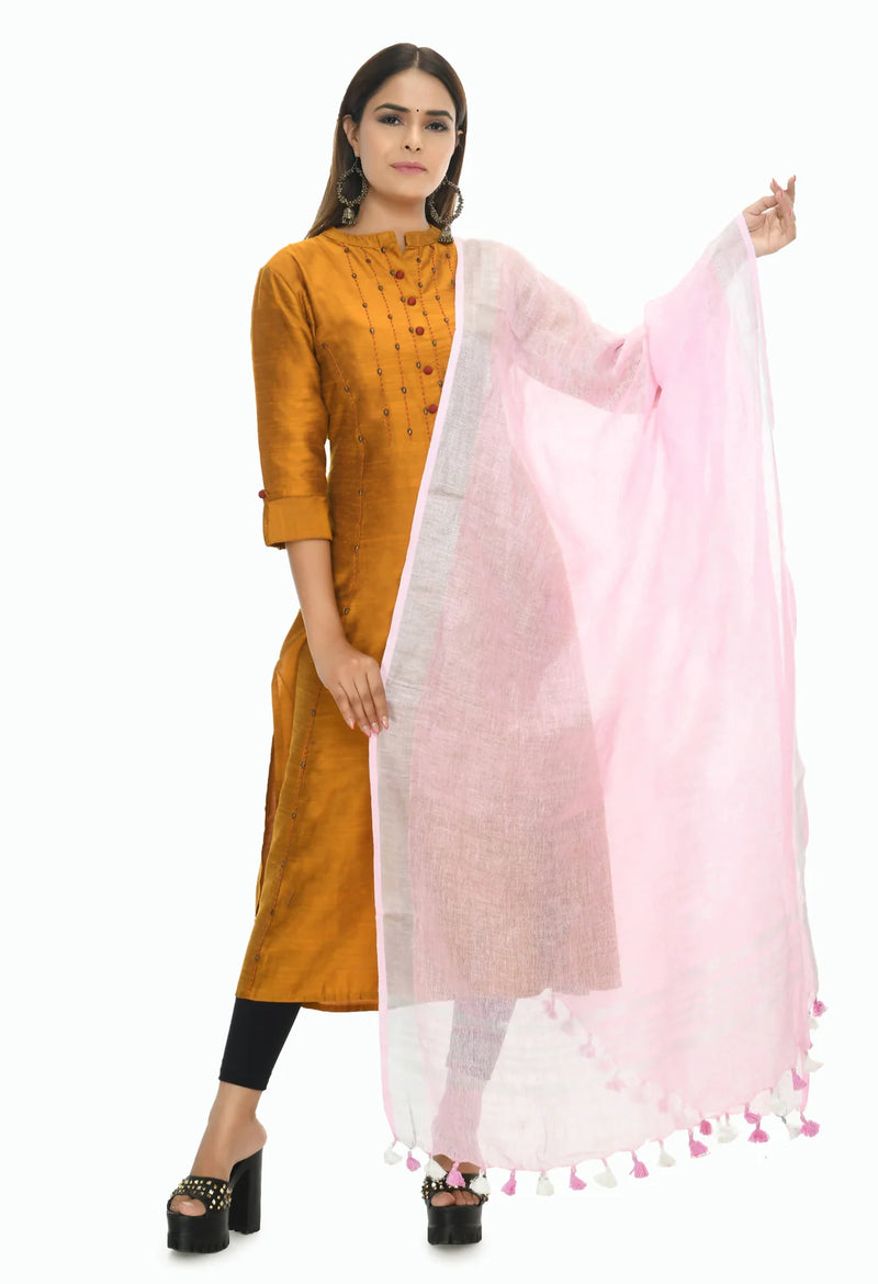 Mominos Fashion Moeza Linen Baby Pink Dupatta