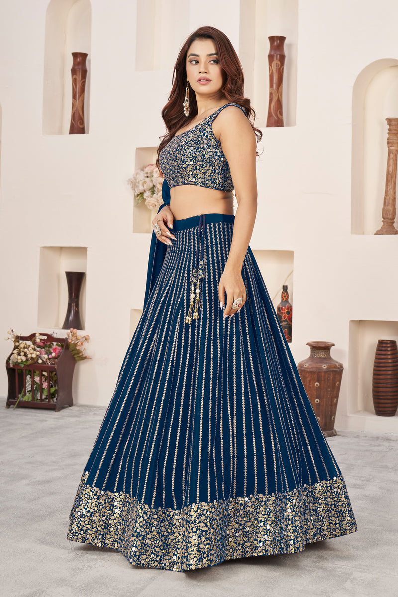 Aastha fashion blue georgrtte lehanga blouse fabric Sequins Zari Embroidered Work