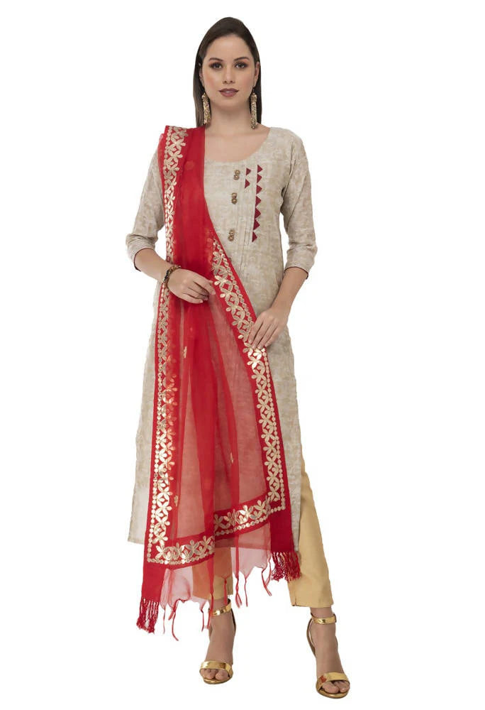 Mominos Fashion Red Orgenza Gotta Patti Dupatta