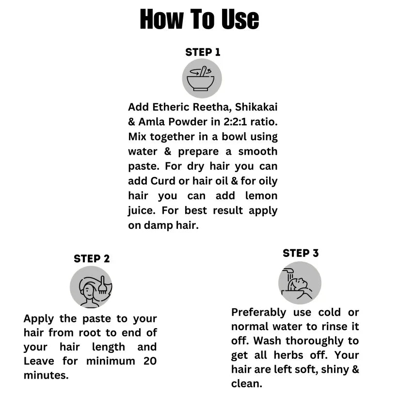 Etheric Amla Reetha Shikakai Powder Combo – Organic Herbal Hair Wash & Hair Growth