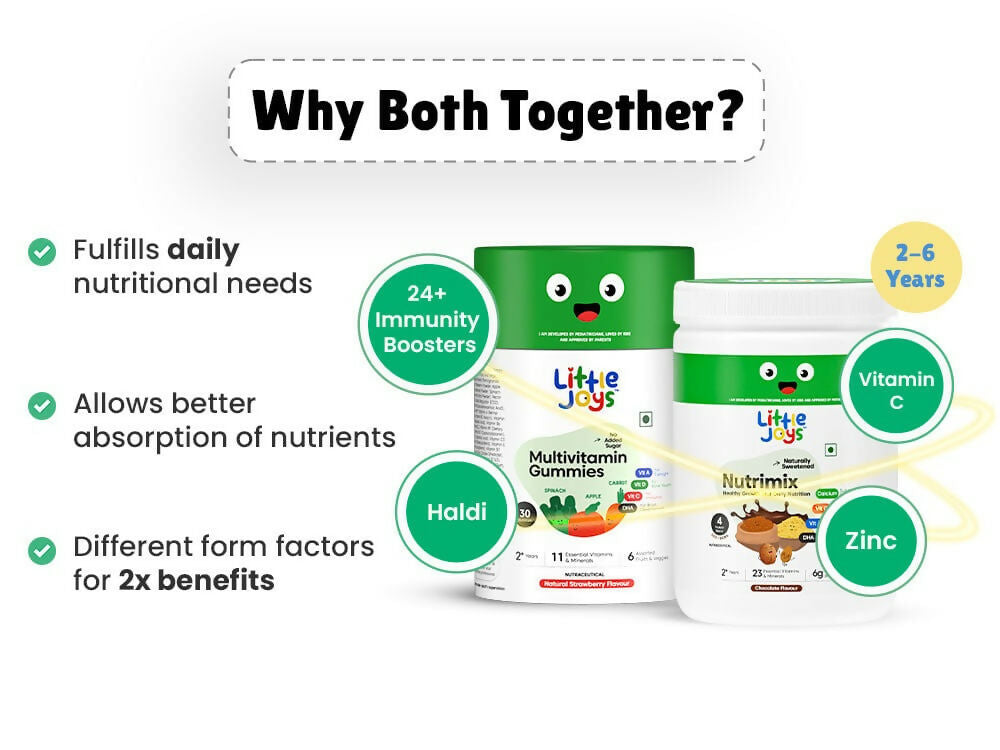 Little Joys Nutrimix Nutrition Powder Kulfi Almond + Multivitamin Gummies Combo