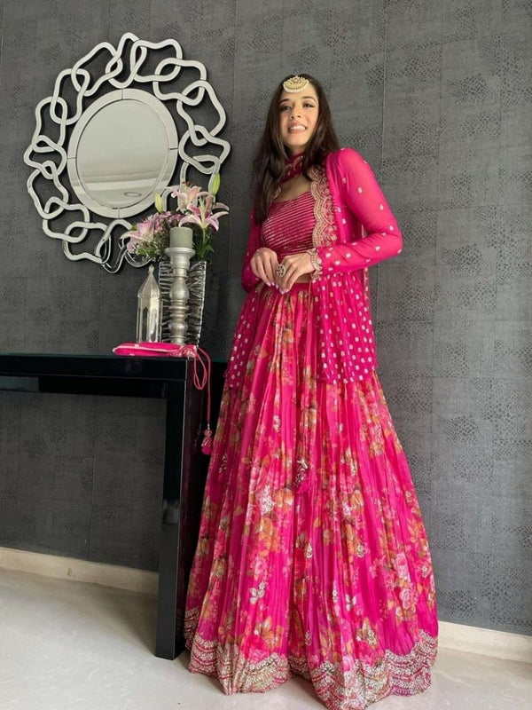 Aastha fashion Peach Georgette lehanga blouse Embroidered work - Prithvi Mart