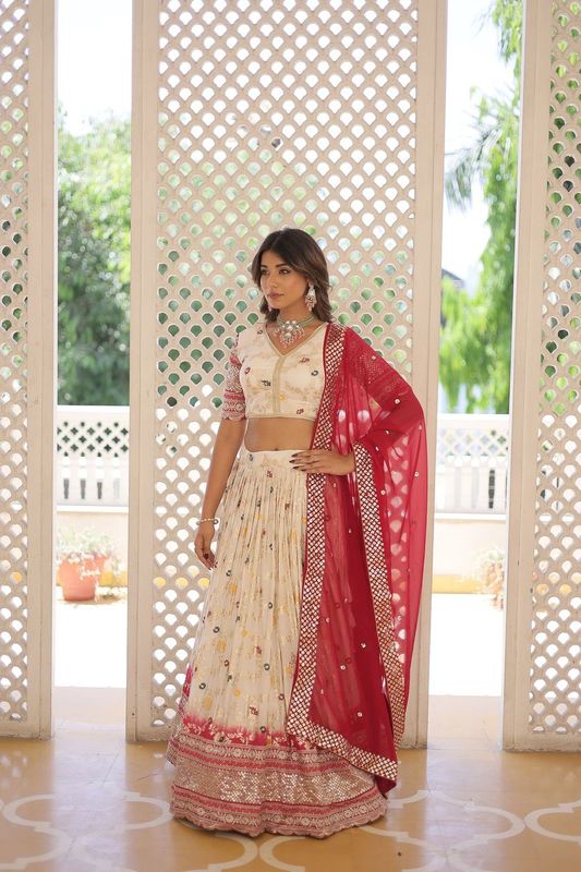 Aastha fashion white Pure Dyable Viscose Jacquard lehanga  blouse fabric embroidery work