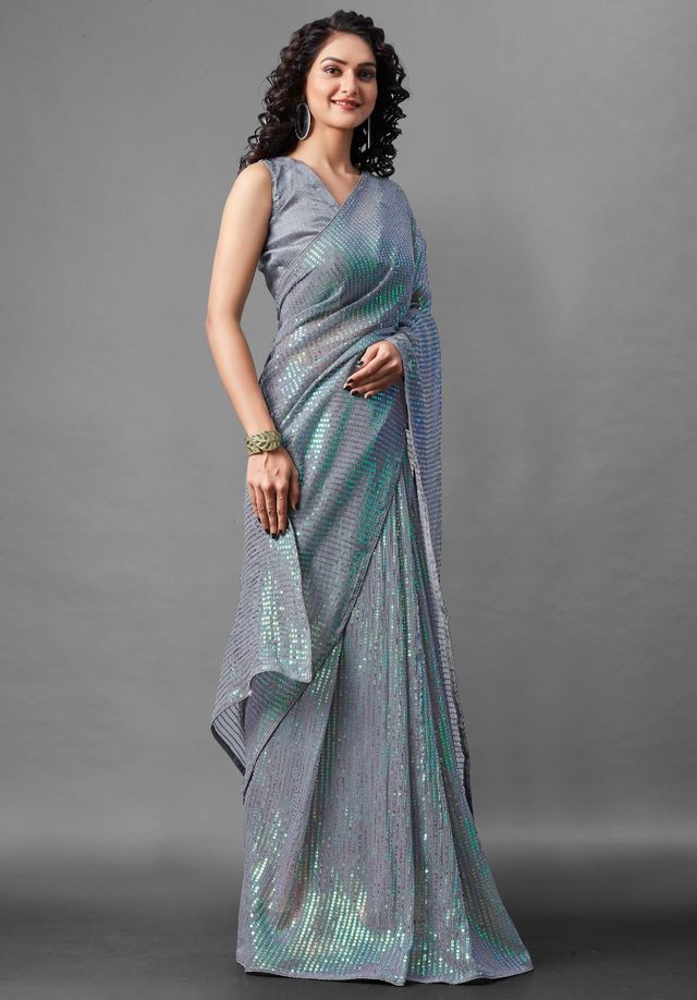 Aastha Grey Georgette Sequance Embroidery Work