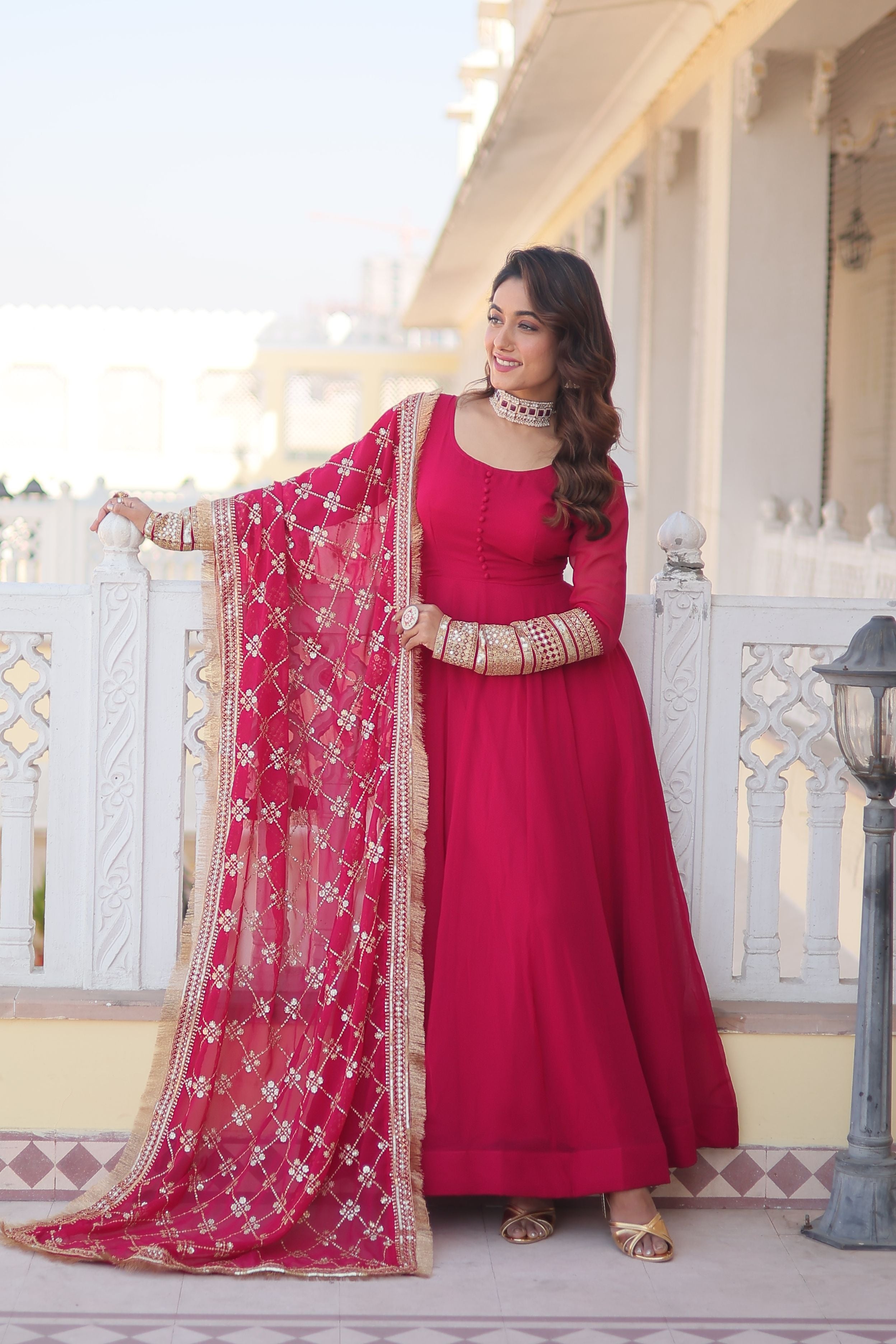 Aastha Pink Faux Blooming with Gown Embroidered Multi-Sequins work