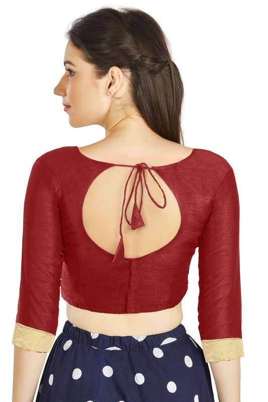 Aastha fashion Maroon Art Silk Blouse Fabric Sleeve Button Design Blouse work - Prithvi Mart