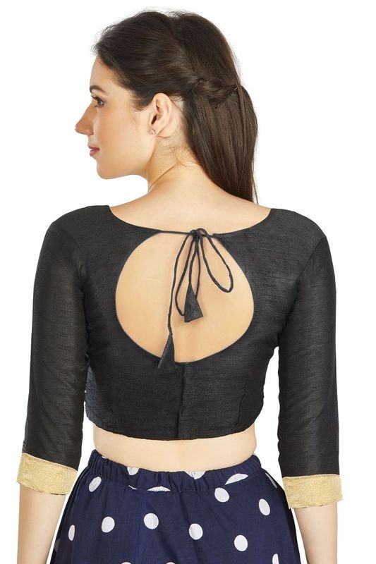 Aastha fashion Black Art Silk Blouse Fabric Sleeve Button Design Blouse work - Prithvi Mart
