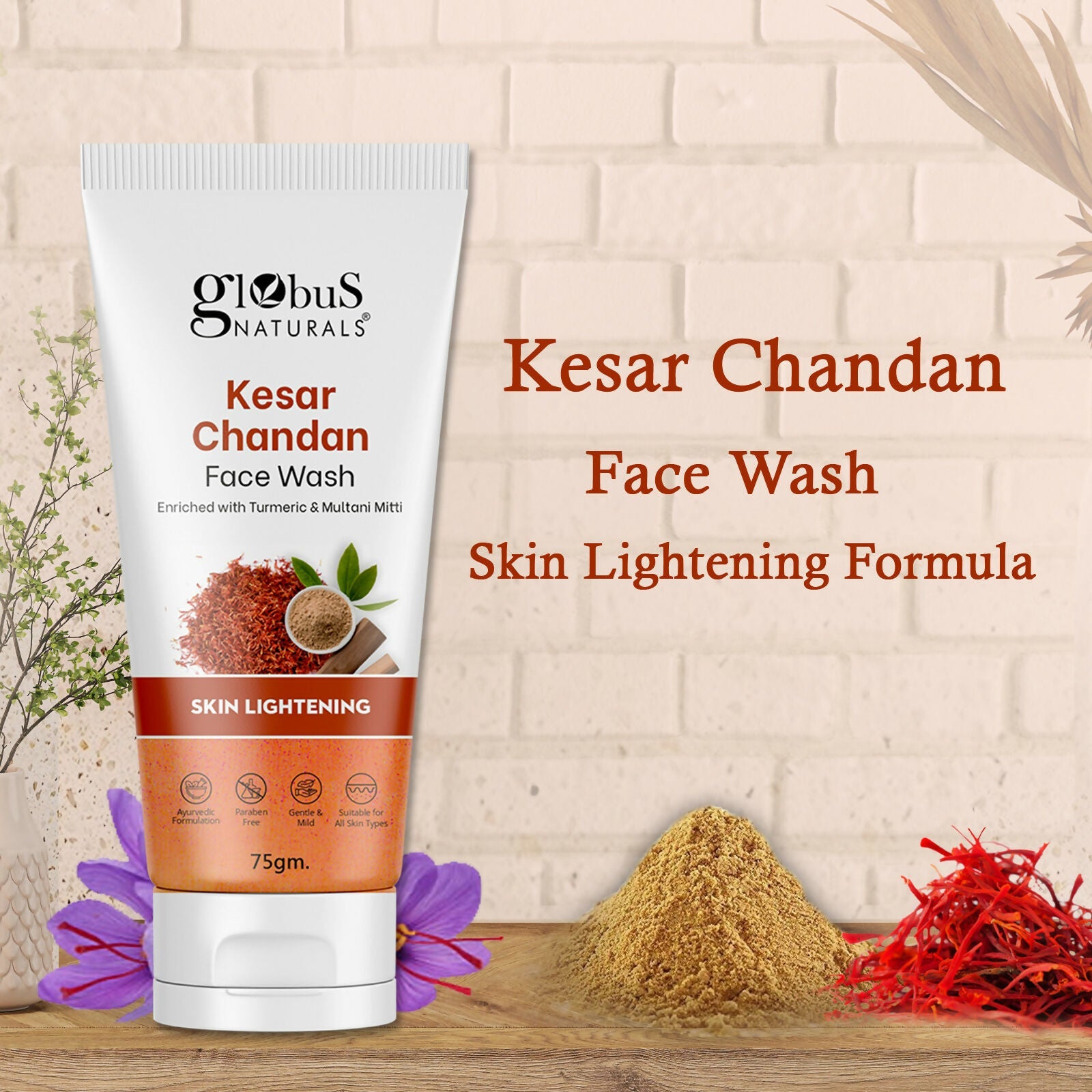 Globus Naturals Kesar Chandan Skin Lightening & Tan Removal Face wash, Suitable For All Skin Types