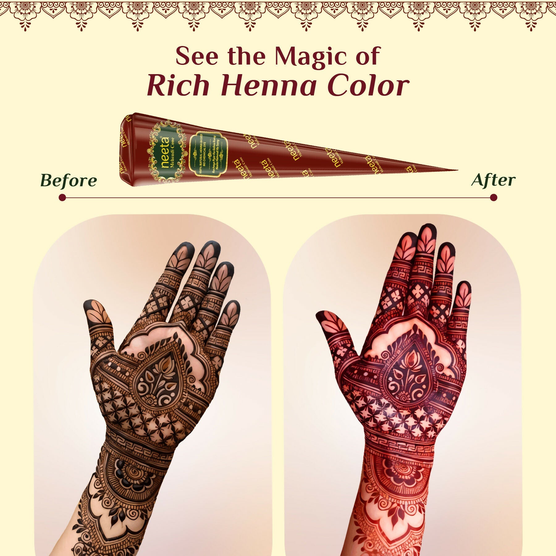 Neeta Mehendi Cone for Hand Design – 4 Henna Cones
