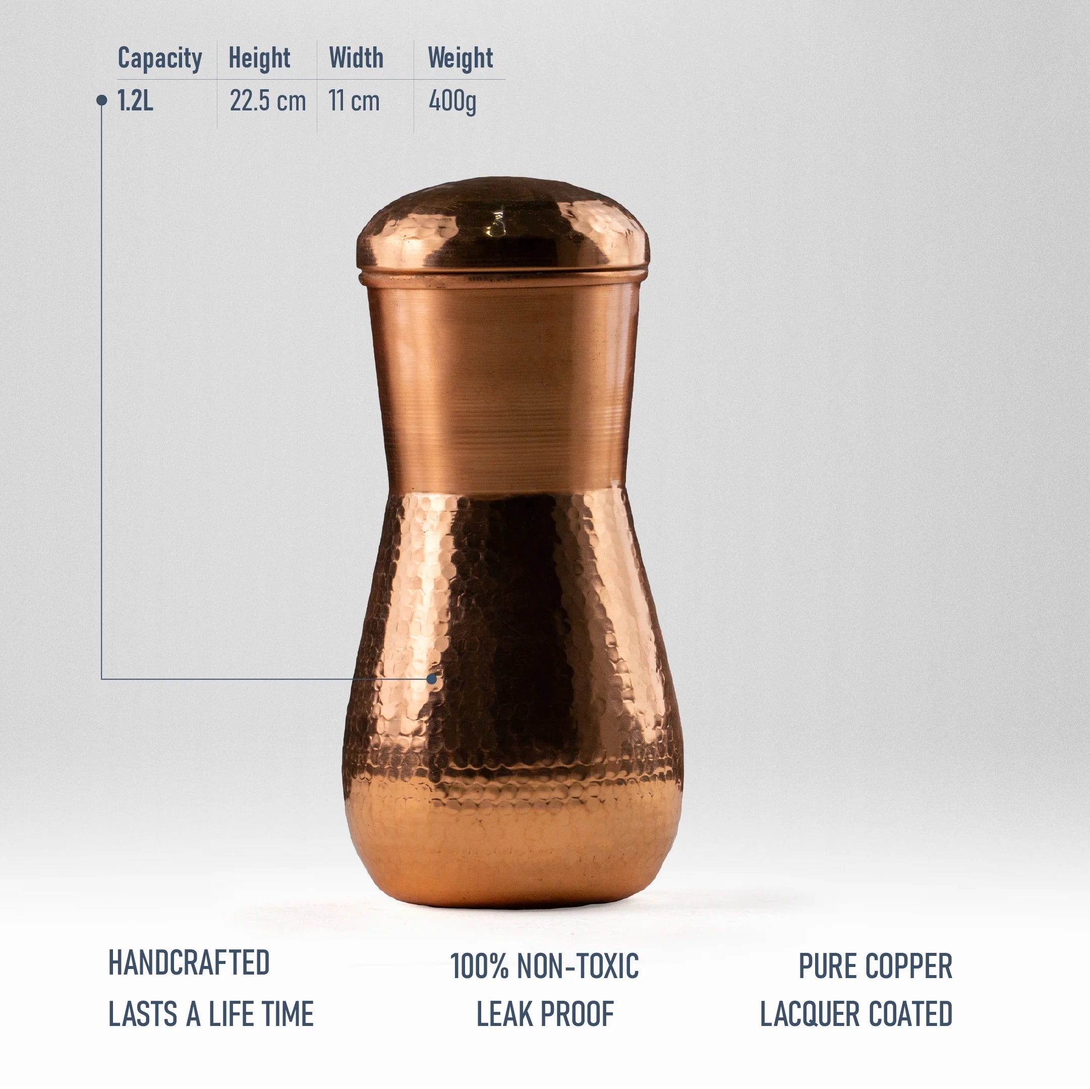 Health Smith Pure Copper Marina Jar Modern for Water | Copper Utensil for Water