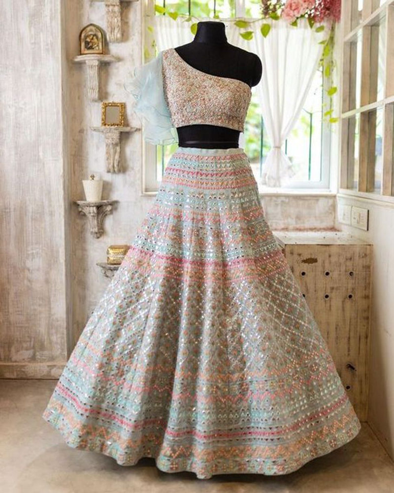 Aastha fashion Off White Foux Georgette lehanga blouse Embroidery Work