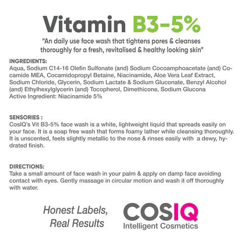 COSIQ Vitamin B3-5% Niacinamide Face Wash for Smooth and Even Skin
