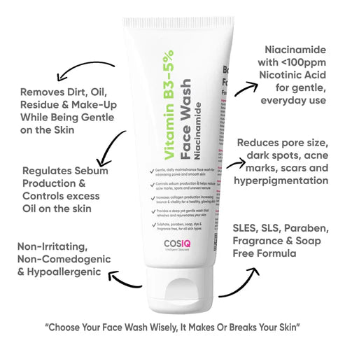 COSIQ Vitamin B3-5% Niacinamide Face Wash for Smooth and Even Skin