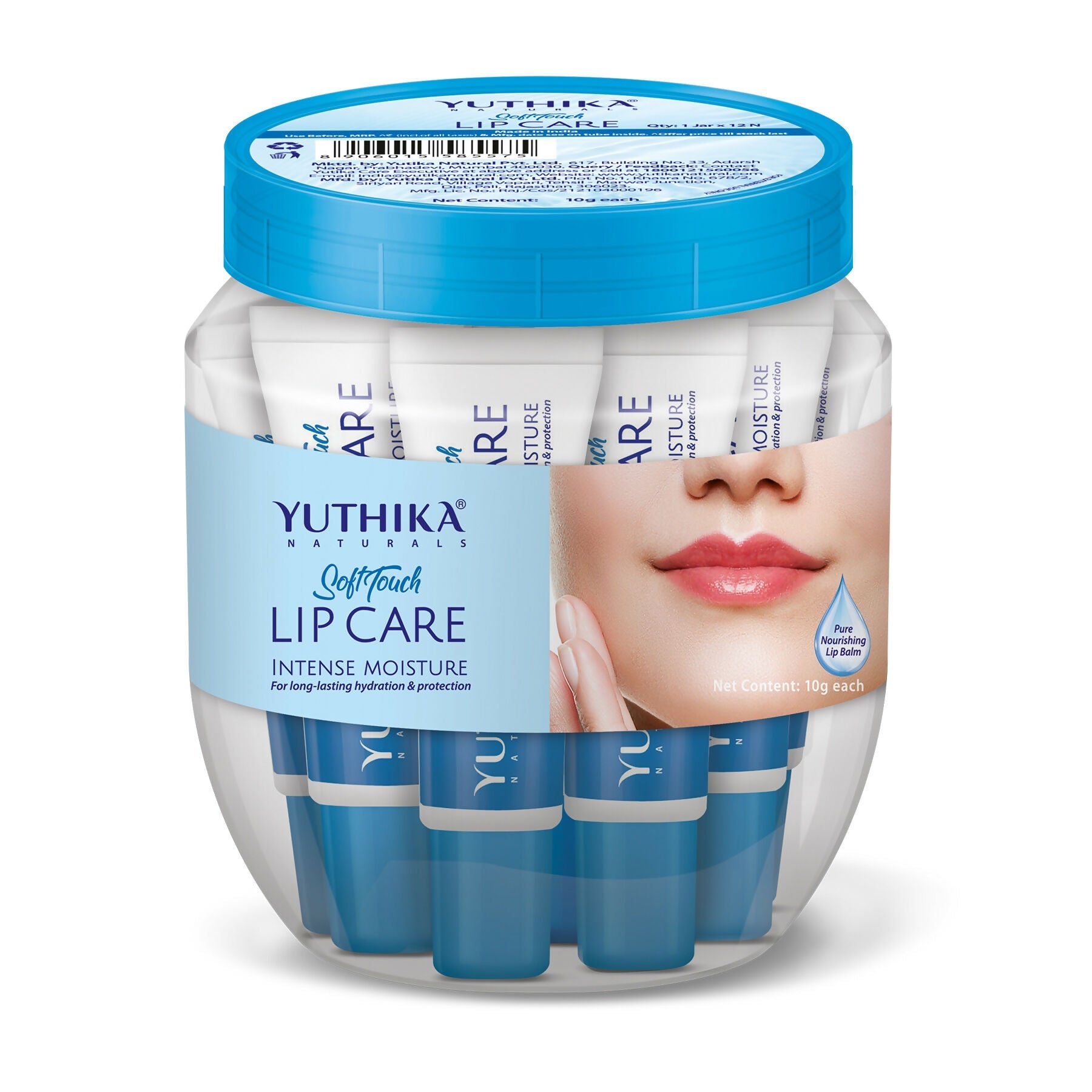 Yuthika Naturals Soft Touch Lip Balm, (Pack of 12) with Jar
