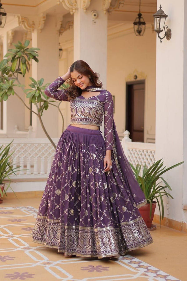 Aastha fashion Purple Heavy Fox Georgette lehanga blouse Embroidery Sequence Work