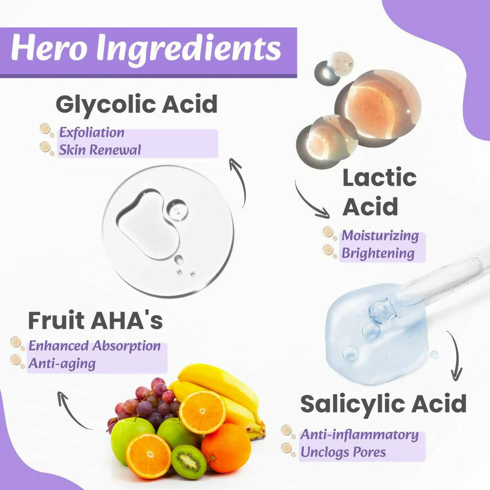 WildOak 7% AHA BHA Glycolic Acid Exfoliating Peeling Face Serum | Deep Pore Cleansing & Improve skin texture | Great for Wrinkles & Large Pores | Great for Beginners | 1% Fruit AHA | 30ml